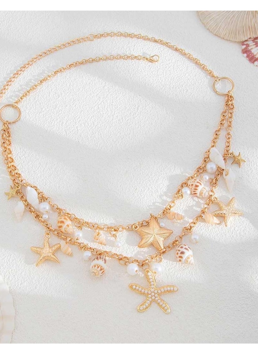 Anthropologie Gold-tone Starfish & Shell Charm Necklace with Cream Shells - Picture 2 of 7